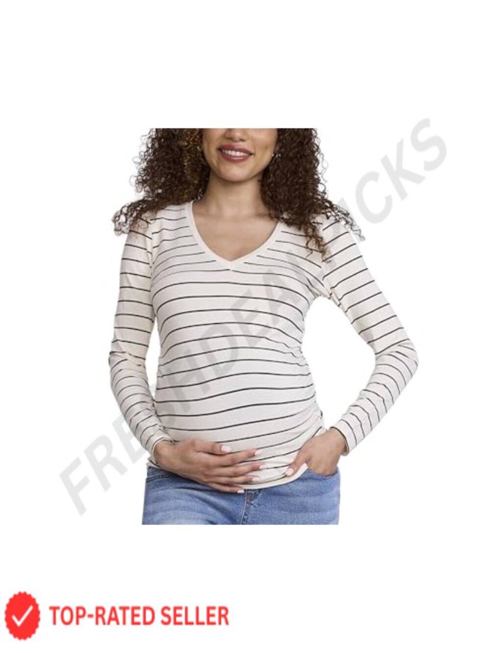 Maternity Long Sleeve Side Ruched V-Neck Tee